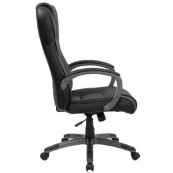 Emma And Oliver High Back Black LeatherSoft Swivel Office Chair Titanium Nylon Base/Loop Arms -Emma And Oliver GUEST f585886a 0947 49f7 82e1 94a3ad02bb50