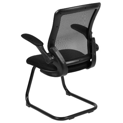 Emma And Oliver Black Mesh Sled Base Side Reception Guest Office Chair With Flip-Up Arms 10 Emma And Oliver Black Mesh Sled Base Side Reception Guest Office Chair With Flip-Up Arms - Image 10