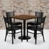 Emma And Oliver 30" Square Walnut Laminate Table Set, 4 Grid Back Metal Chairs
