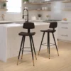 Emma And Oliver Set Of 2 Commercial Grade LeatherSoft Barstools With Gold Tipped Iron Legs