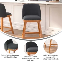 Emma And Oliver Upholstered Mid-Back Stools With Nailhead Accent Trim & Wood Frames 18 Emma And Oliver Upholstered Mid-Back Stools With Nailhead Accent Trim & Wood Frames -Emma And Oliver GUEST f93f4ef7 d8d4 489f bf4c 34de67ad4441