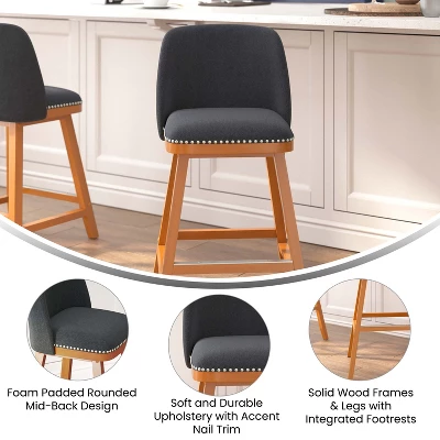 Emma And Oliver Upholstered Mid-Back Stools With Nailhead Accent Trim & Wood Frames 5 Emma And Oliver Upholstered Mid-Back Stools With Nailhead Accent Trim & Wood Frames - Image 5