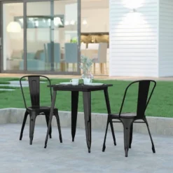 Emma And Oliver Indoor/Outdoor Dining Table, 23.75" Square All Weather Poly Resin Top With Steel Base