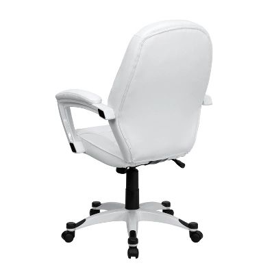 Emma And Oliver Mid-Back White LeatherSoft Tapered Back Executive Swivel Office Chair - Arms 1 Emma And Oliver Mid-Back White LeatherSoft Tapered Back Executive Swivel Office Chair - Arms