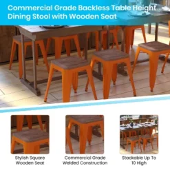 Emma And Oliver Set Of Four Table Height Backless Stacking Welded Iron Stools With Wooden Seats And Under Seat Bracing For Indoor Use -Emma And Oliver GUEST f9bf9919 240b 408c b47b a9396f90b4c3