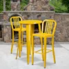 Emma And Oliver Commercial 24" Round Metal Indoor-Outdoor Bar Table Set & 2 Slat Back Stools