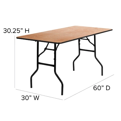 Emma And Oliver 5-Foot Rectangular Wood Folding Banquet Table With Clear Coated Finished Top 3 Emma And Oliver 5-Foot Rectangular Wood Folding Banquet Table With Clear Coated Finished Top - Image 3