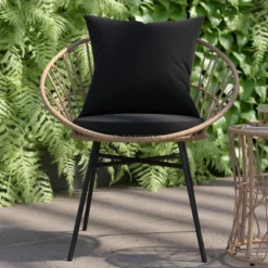 Emma And Oliver 3 Piece Boho Patio Set - Faux Rattan Rope Papasan Style Chairs With Cushions And Glass Topped Side Table -Emma And Oliver GUEST faf6b4de bc4a 4a8d b3f6 9d07e5c99733