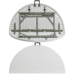 Emma And Oliver 4-Foot Round Bi-Fold Granite White Plastic Event Folding Table With Handle -Emma And Oliver GUEST fb130b4a 7d18 4d03 9609 cb61f3edee98