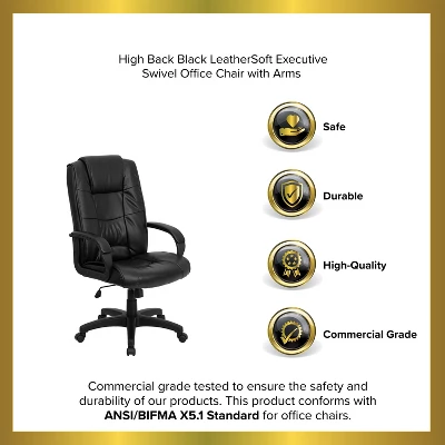 Emma And Oliver High Back Multi-Line Stitch Executive Swivel Office Chair With Arms 10 Emma And Oliver High Back Multi-Line Stitch Executive Swivel Office Chair With Arms - Image 10