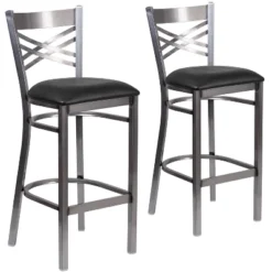 Emma And Oliver 2 Pack Clear Coated "X" Back Metal Restaurant Barstool -Emma And Oliver GUEST fc29a9e6 c4fa 45d7 b8a3 7a2f5d57546d