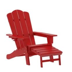 Emma And Oliver Adirondack Chair With Cup Holder And Pull Out Ottoman, All-Weather HDPE Indoor/Outdoor Lounge Chair -Emma And Oliver GUEST fceb37d0 7ccb 4530 9693 cdd1e6ba0684