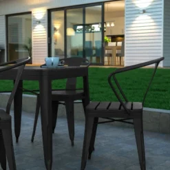 Emma And Oliver Modern 5 Piece Weather And Rust Resistant Black Steel And Polyresin Patio Set With Table & 4 Chairs Indoor And Outdoor Use -Emma And Oliver GUEST fd2e9f70 eefc 4b13 b250 a200c88b067f