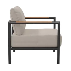 Emma And Oliver Aluminum Frame Patio Chair With Teak Arm Accents And Plush Cushions -Emma And Oliver GUEST fe2739fa 2898 405d 8780 b17de2e69a78