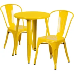 Emma And Oliver Commercial Grade 24" Round Metal Indoor-Outdoor Table Set With 2 Cafe Chairs -Emma And Oliver GUEST fe5a4421 8d4a 4618 ae43 0920e8d9ccd9
