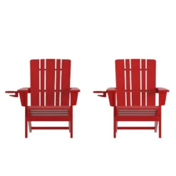 Emma And Oliver Set Of 2 Adirondack Chairs With Cup Holders, Weather Resistant HDPE Adirondack Chairs -Emma And Oliver GUEST fed7f522 8f32 47d6 a942 5d277f8333f7