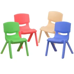 Emma And Oliver 4 Pack Plastic Stackable Pre-K/School Chairs With 10.5"H Seat -Emma And Oliver GUEST fee0bd81 abcd 4e42 8d74 68f912be0f20