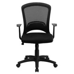 Emma And Oliver Mid-Back Designer Black Mesh Swivel Task Office Chair With Arms -Emma And Oliver GUEST fee3fa2f e1b9 48ba bdde f025a5e8ade3
