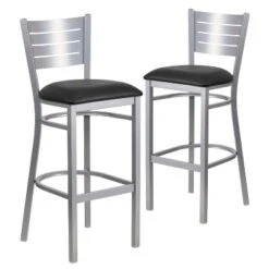 Emma And Oliver 2 Pack Silver Slat Back Metal Restaurant Barstool -Emma And Oliver GUEST ff0b510d 6110 433e ba03 7bf0117437fc